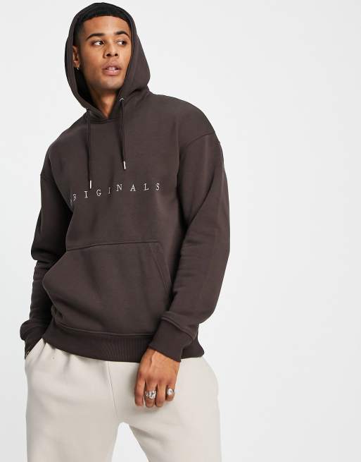 Jack Jones Originals embroidered logo hoodie in chocolate