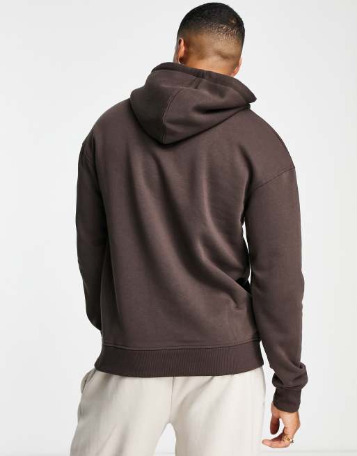 Jack & Jones Originals embroidered logo hoodie in chocolate