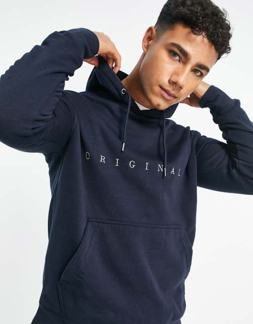 Jack & Jones Originals embroidered logo hoodie in navy | ASOS