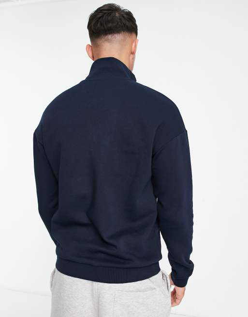 Jack & Jones Originals embroidered logo sweatshirt 1/4 zip in navy