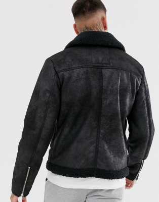 Jack & jones originals faux leather flight jacket with full teddy outlet lining