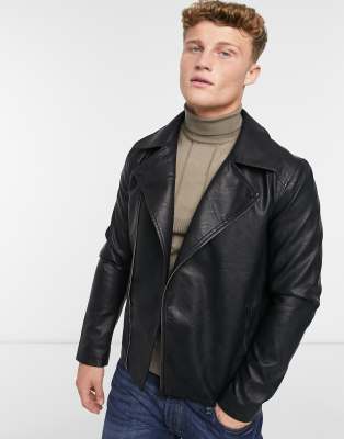 jack & jones essentials biker jacket in faux suede black