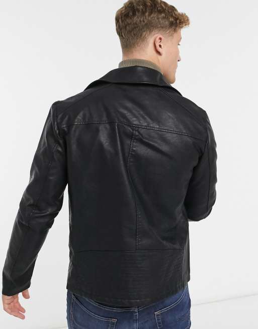 Jack Jones Originals Faux Leather Moto Jacket With Asymmetrical Zipper In Black Asos