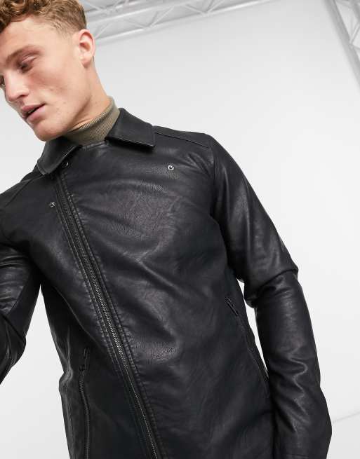 Asymmetric Zipper Leather Jacket