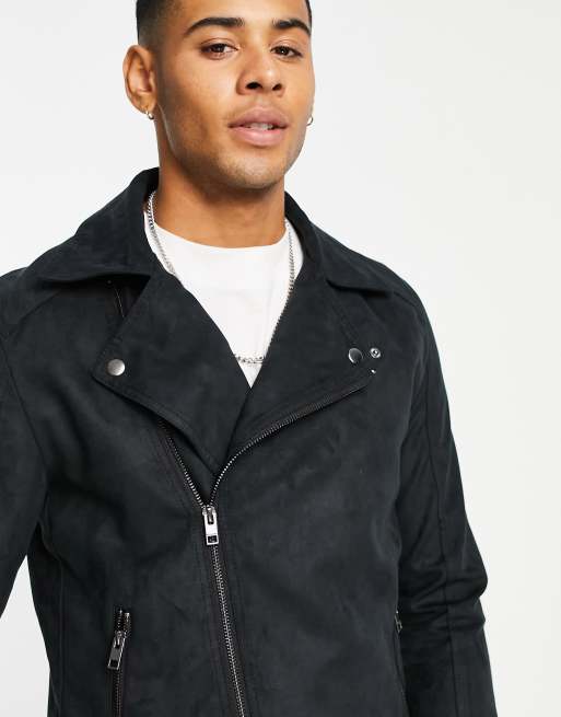 Jack & Jones Originals faux biker jacket black | ASOS