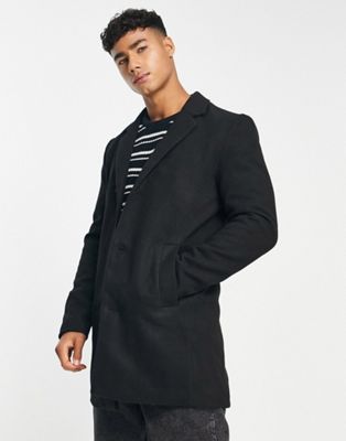 Jack & Jones Originals faux wool coat in black