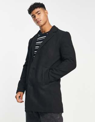 Men Premium Long Black Overcoat  Double Breasted Black Wool Coat