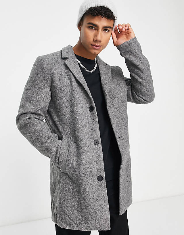 Jack & Jones - originals faux wool coat in light grey
