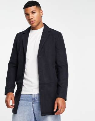 Jack & Jones Originals Faux Wool Coat In Navy