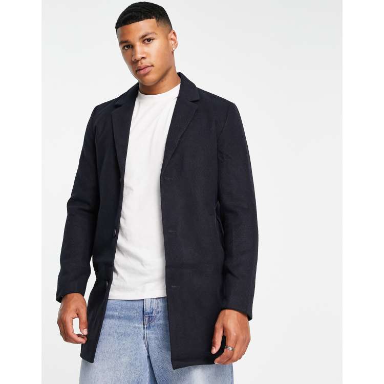 Jack Jones Originals faux wool coat in navy ASOS