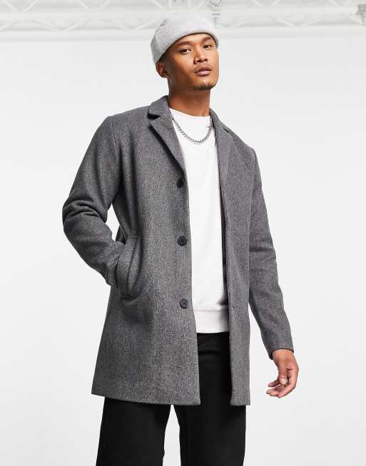 Jack & Jones Originals faux wool overcoat in grey