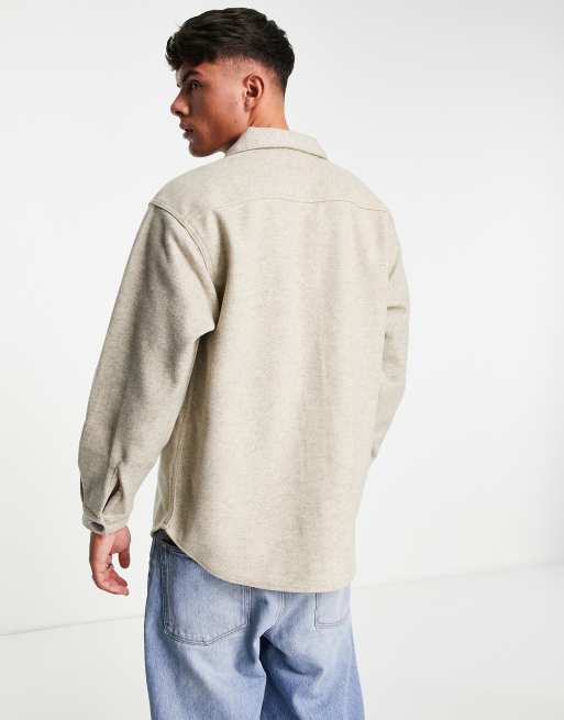 Jack & Jones Originals faux wool overshirt with pockets in beige