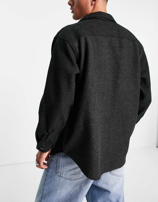 Jack & Jones Originals faux wool overshirt with pockets in black