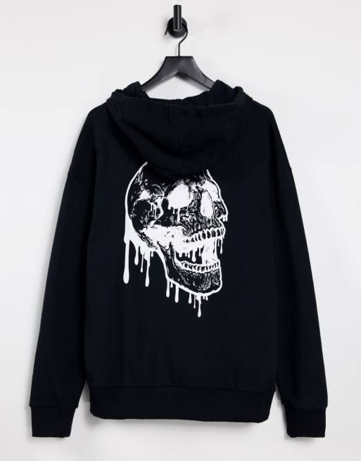 Jack & Jones Originals - Felpa con cappuccio oversize con stampa con teschio sul retro, colore nero