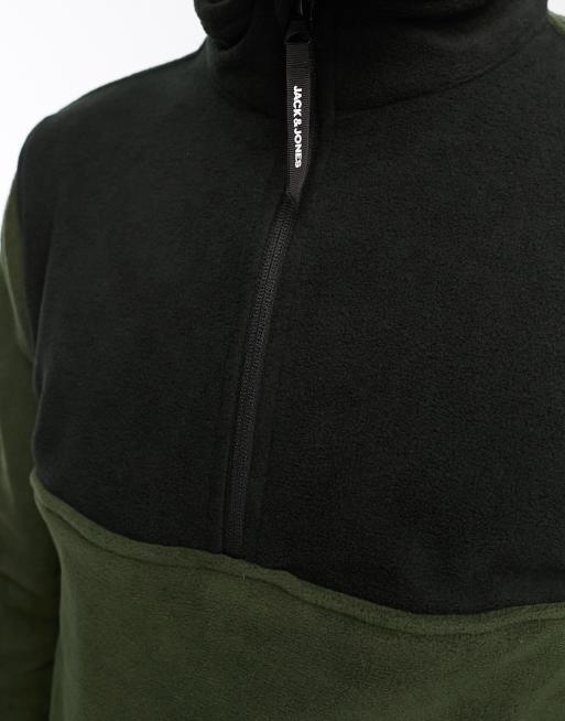 Jack & Jones Originals fleece jacket with contrast colourblock in khaki , 2 of 4