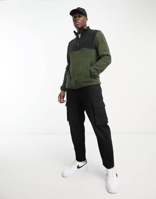 Jack & Jones Originals fleece jacket with contrast colourblock in khaki , 3 of 4
