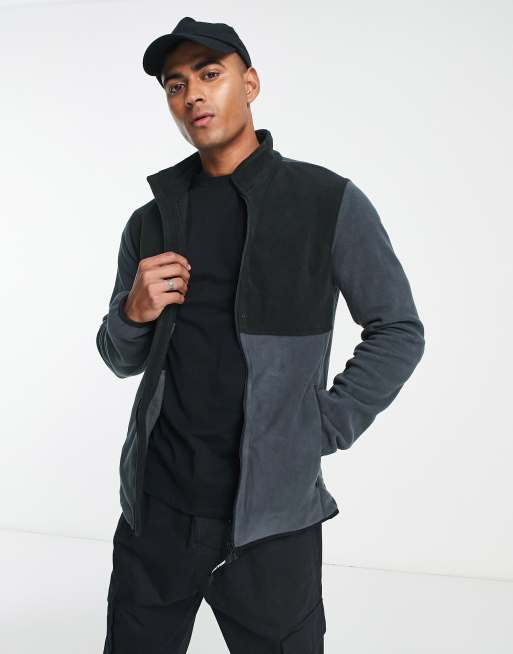 Jack & Jones Originals - Fleecejack met contrasterende kleurvlakken in grijs en blauw