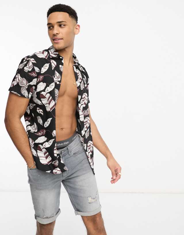 Jack & Jones Originals floral print short sleeve shirt in black