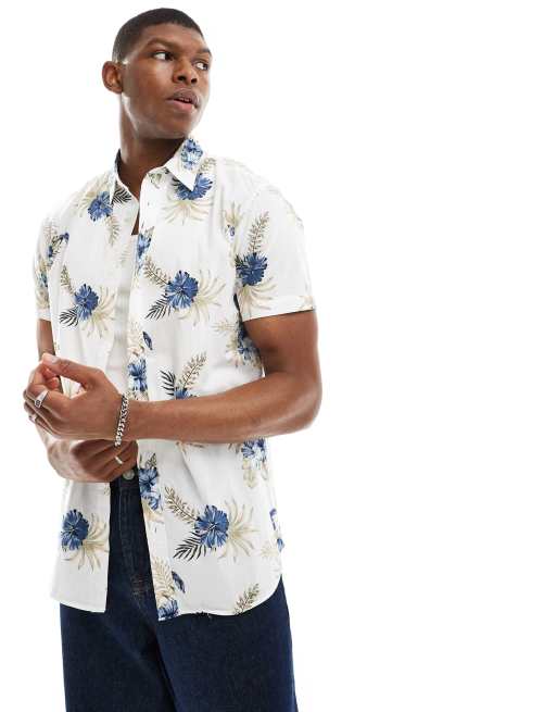 corriente Furioso Decir Jack & Jones Originals floral print short sleeve shirt in cream | ASOS