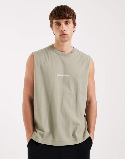 Jack & Jones Originals front logo tank top in sage green - view 1