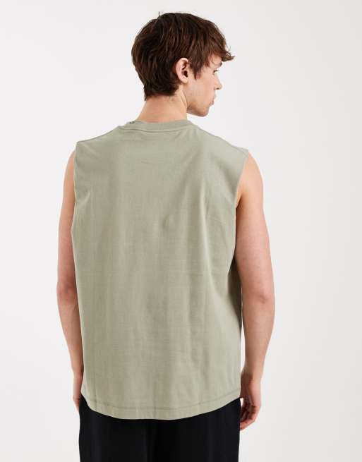 Jack & Jones Originals front logo tank top in sage green, 3 of 5