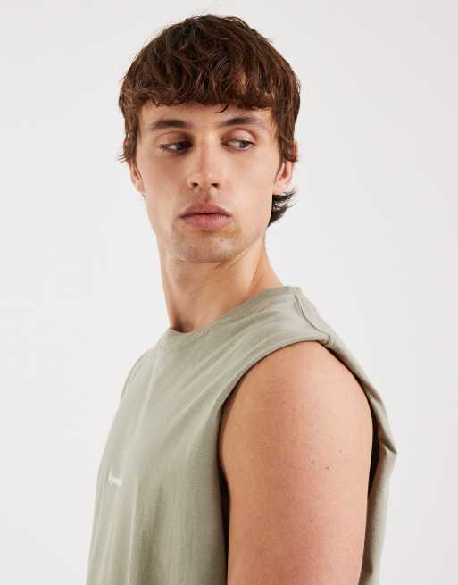 Jack & Jones Originals front logo tank top in sage green, 4 of 5