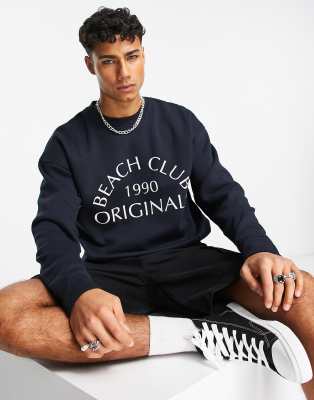 Jack & Jones Originals front print crew neck sweatshirt in ecru-White