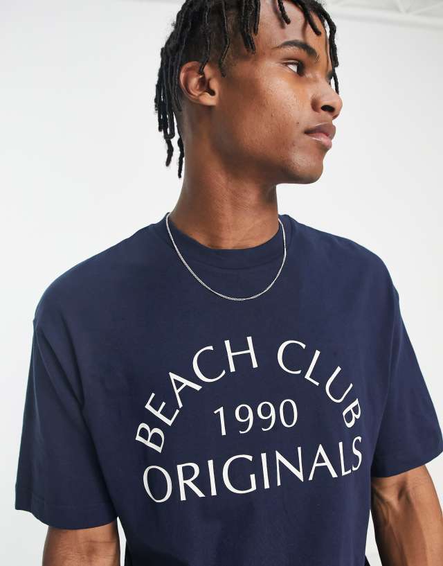 Jack & Jones Originals front print t-shirt in navy