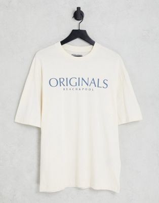Jack & Jones Originals front print t-shirt in white
