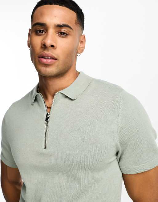 Jack Jones Originals Gebreide polo met rits in mintgroen