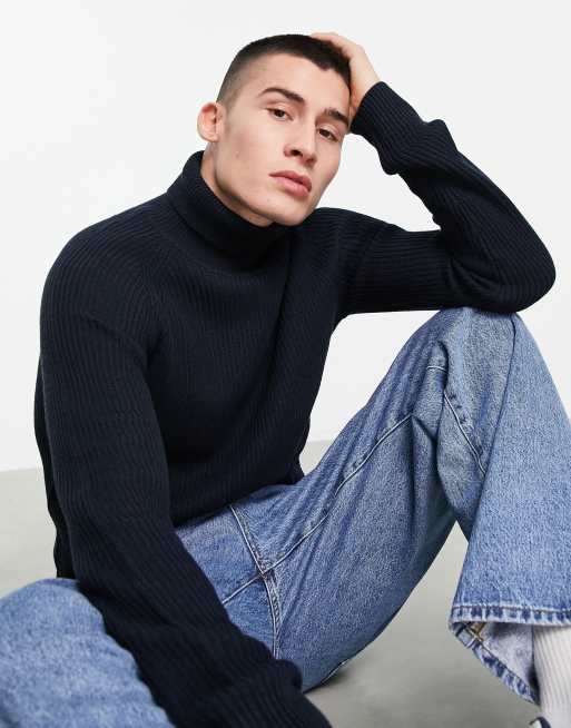 JACK & JONES Herren Rollkragenpullover - Einfarbiger Strickpullover