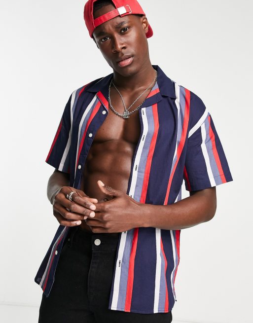 Jack & Jones - Originals - Gestreept overhemd met reverskraag en rode strepen 