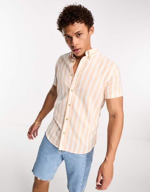 Jack & Jones - Originals - Gestreept Oxford overhemd met korte mouwen in oranje