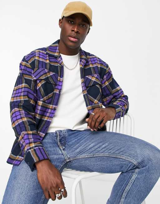 Jack & Jones Originals - Giacca in flanella oversize a quadri blu scuro