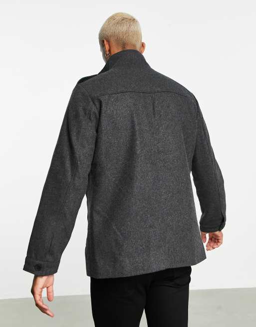 Jack & Jones – Originals – Grå jacka i ull med teddyfodrad ståkrage, 2 av 4