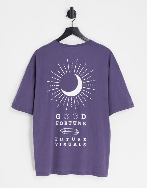 Jack & Jones Originals - Grå, oversized T-shirt med Good Fortune-print bagpå