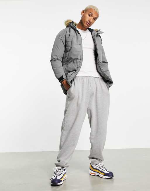 Jack & Jones Originals - Grå parka med hættefor i imiteret pels, 4 af 4