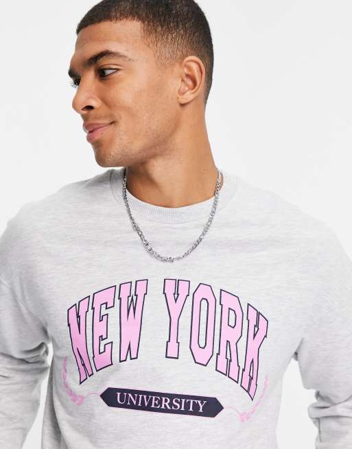 Jack & Jones – Originals – Grå sweatshirt i oversize med New York-tryck
