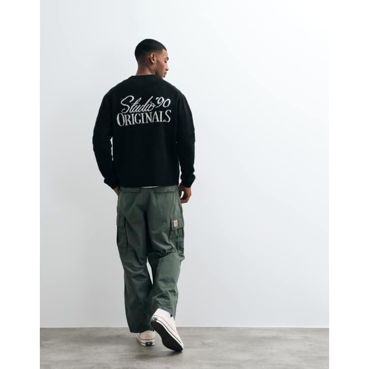 Jack & Jones originals graphic backprint jacquard knit sweater in