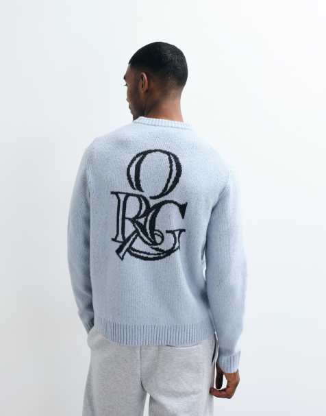 Jack & Jones originals graphic backprint jacquard knit sweater in pale blue - view 1
