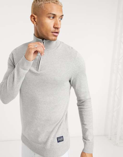 Jack Jones Originals Grauer Pullover Mit Kurzem Reissverschluss Evesham Nj