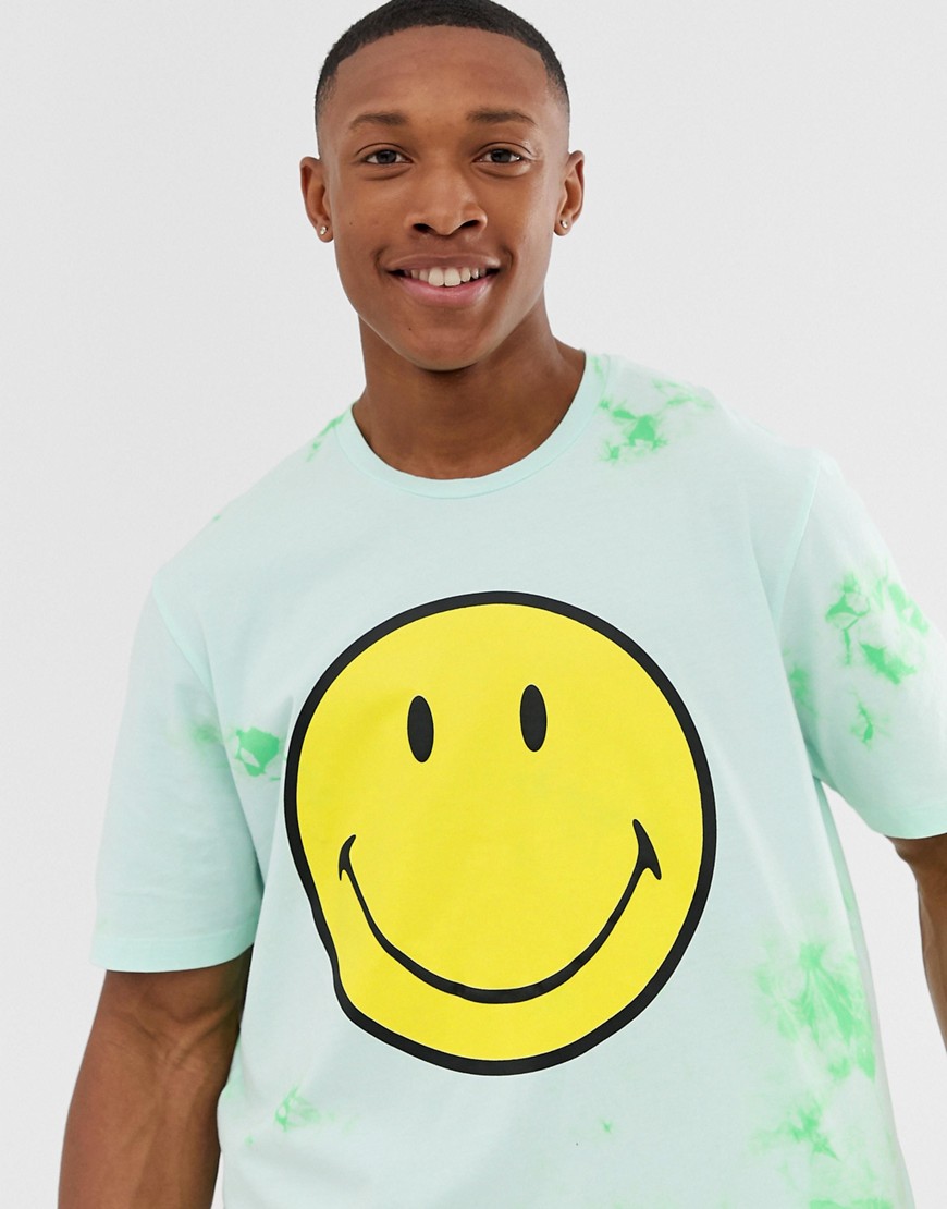 Jack & Jones Originals – Grön, batikmönstrad t-shirt med smiley-tryck