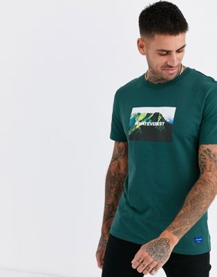 Jack & Jones – Originals – Grön t-shirt med grafik whateverest
