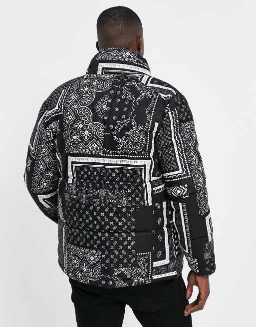 Jack & Jones Originals heavy puffer with pocket in black paisley, 3 of 4