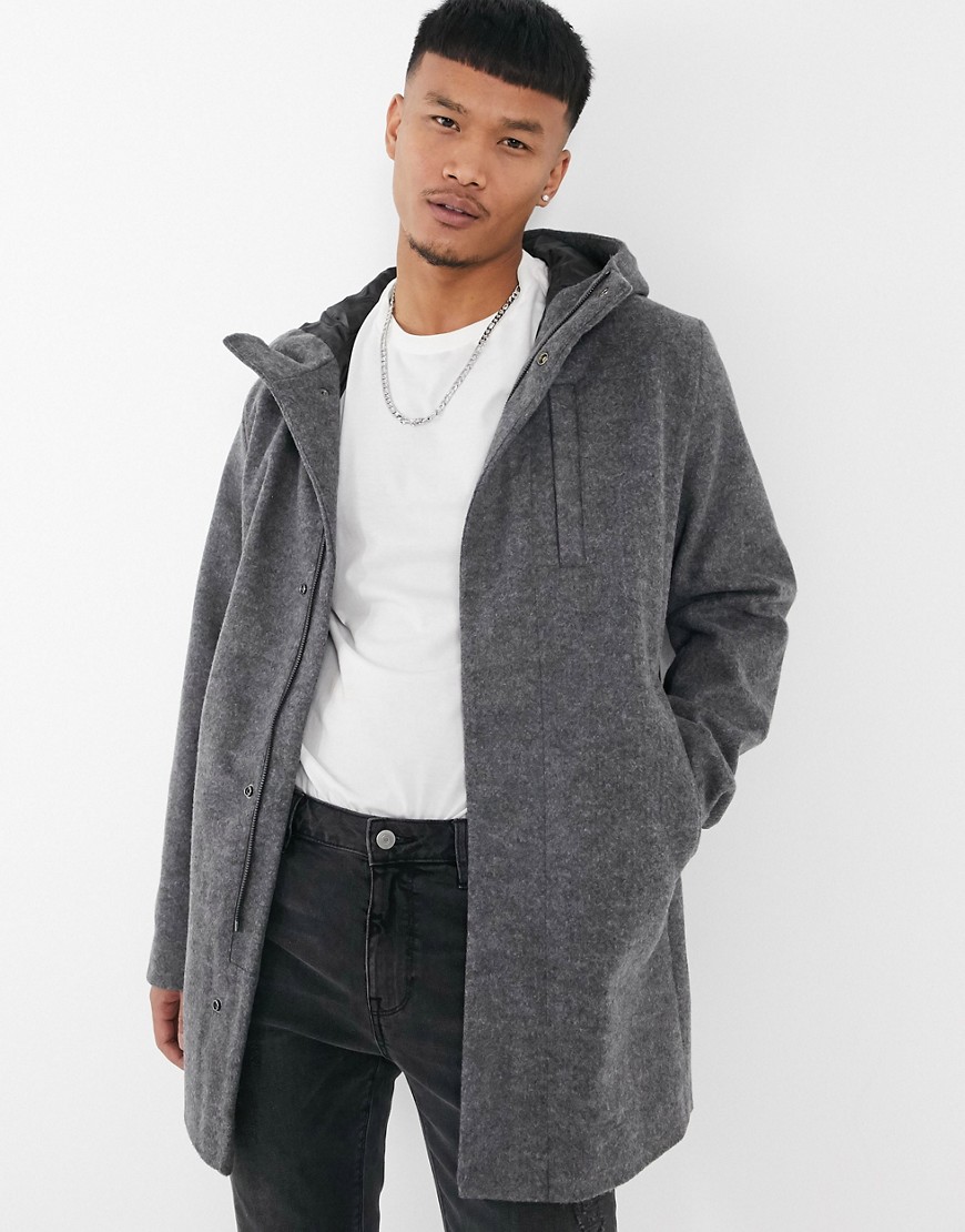 Jack & Jones Originals hooded coat in gray-Grey