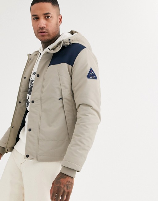Jack & Jones Originals hooded padded jacket with contrast shoulder block in grey