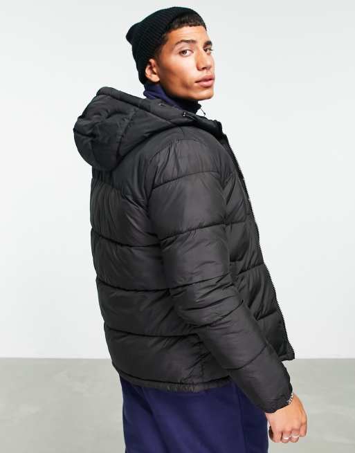 Jack & Jones Originals puffer jacket with hood in black