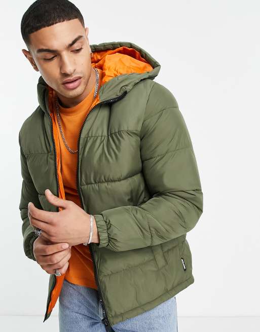 Jack & Jones Originals hooded puffer jacket in khaki | ASOS