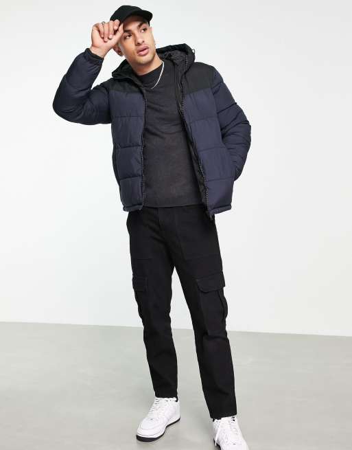 Jack Jones Originals hooded puffer jacket in navy