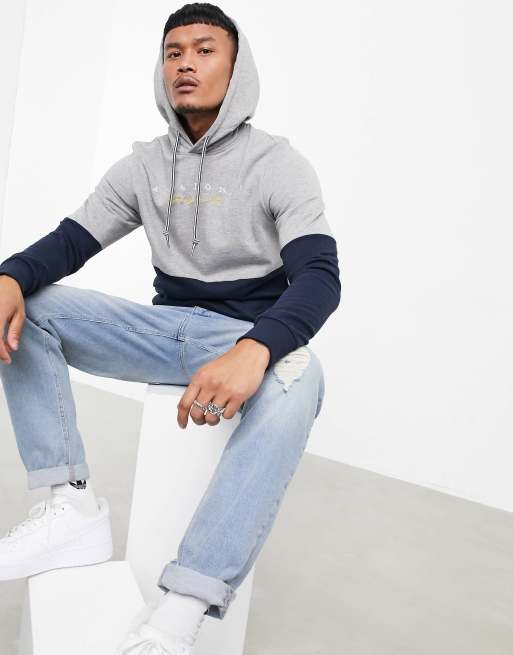Jack Jones Originals hoodie in colorblock gray and navy